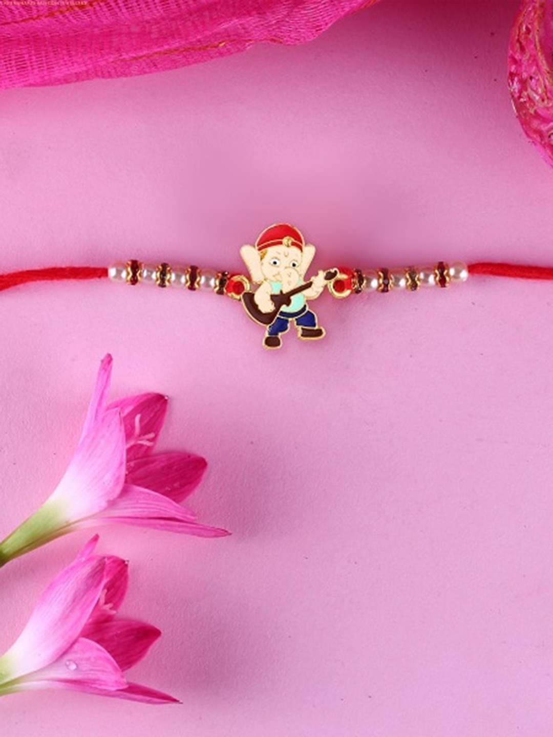 

Vighnaharta Set Of 2 Bal Krishana Rockstar Bal Ganesh Cartoon Charm Detail Rakhi, Gold