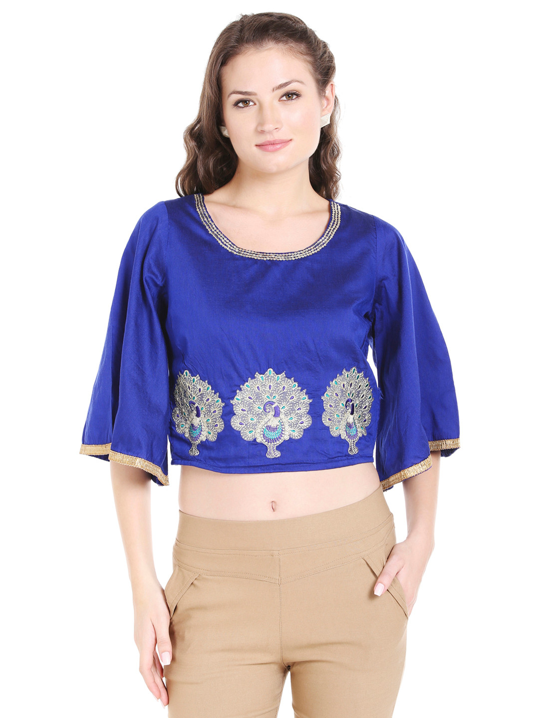 

Globus Women Blue Embellished Fitted Top