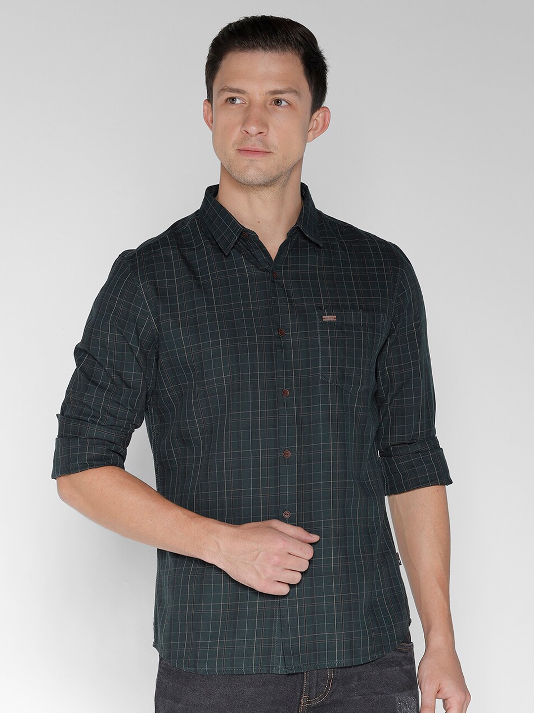 

IDENTITI India Slim Slim Fit Tartan Checks Cotton Casual Shirt, Green