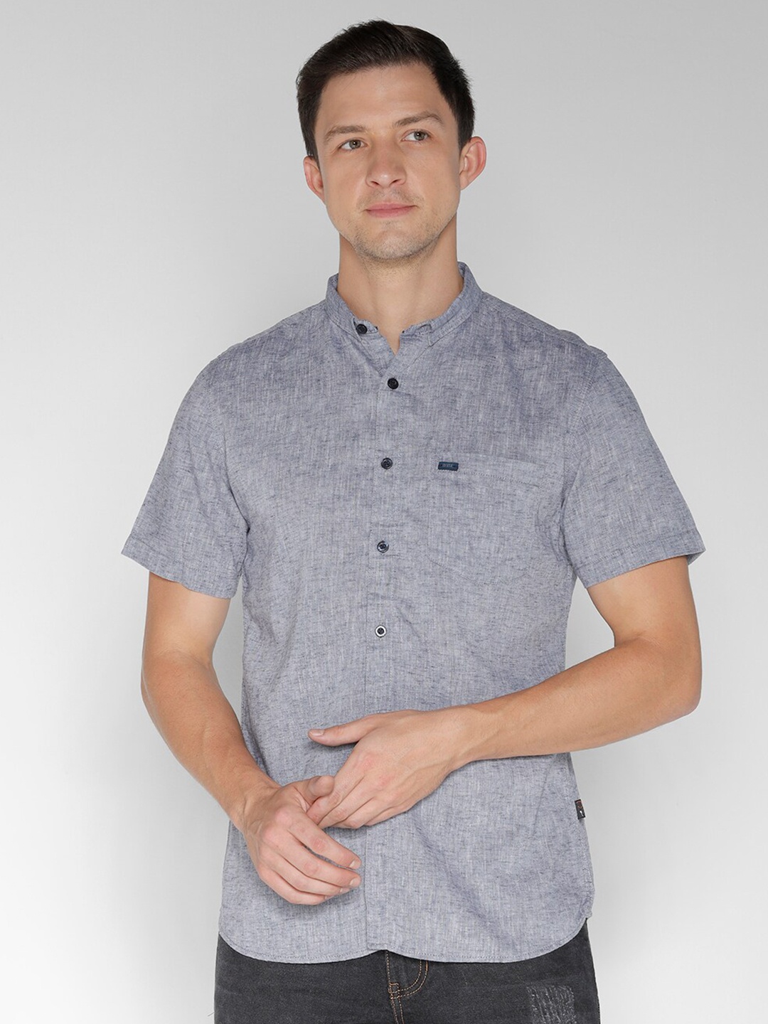 

IDENTITI India Slim Slim Fit Band Collar Cotton Casual Shirt, Grey