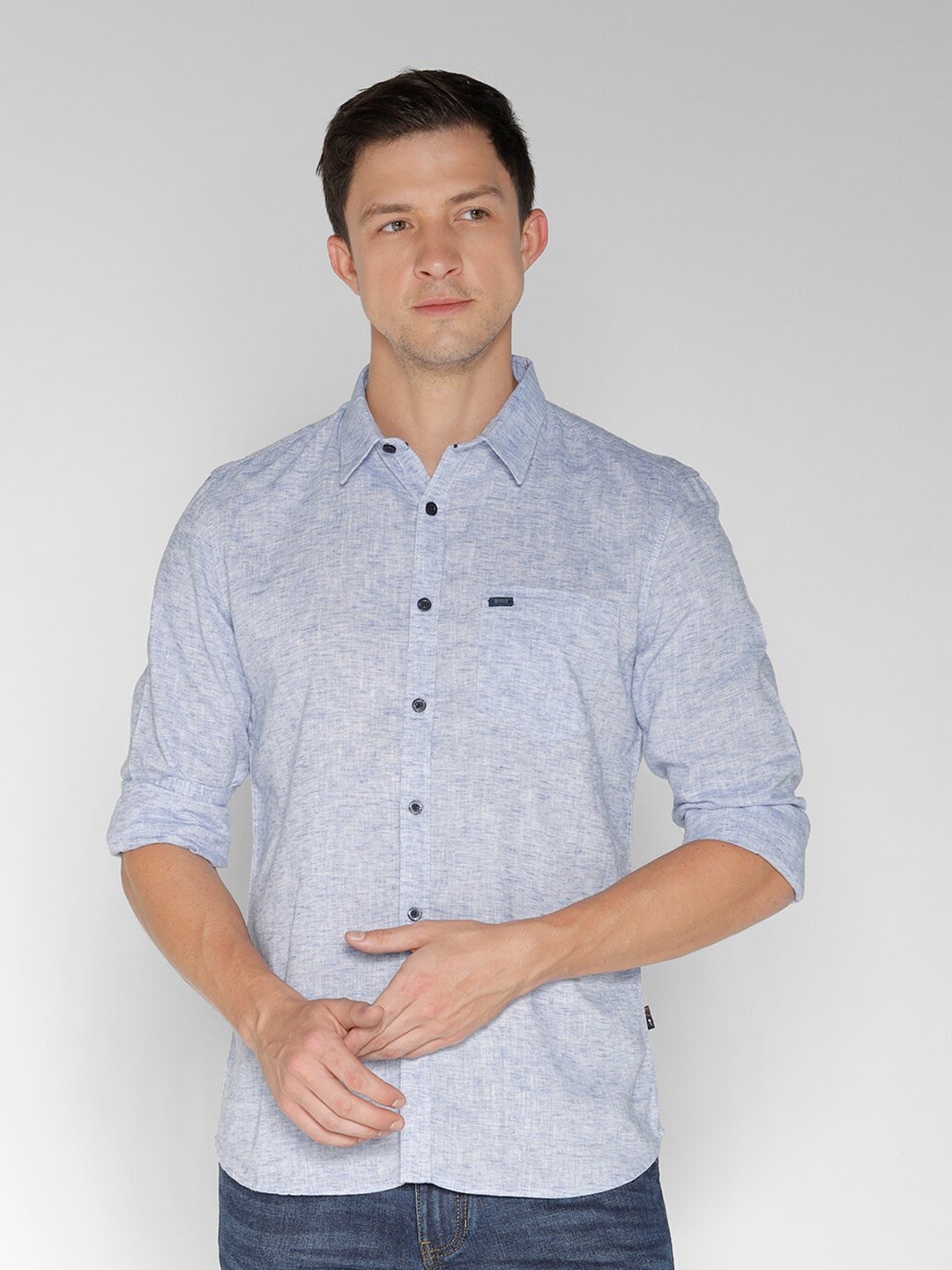 

IDENTITI Slim Fit Opaque Cotton Linen Casual Shirt, Blue