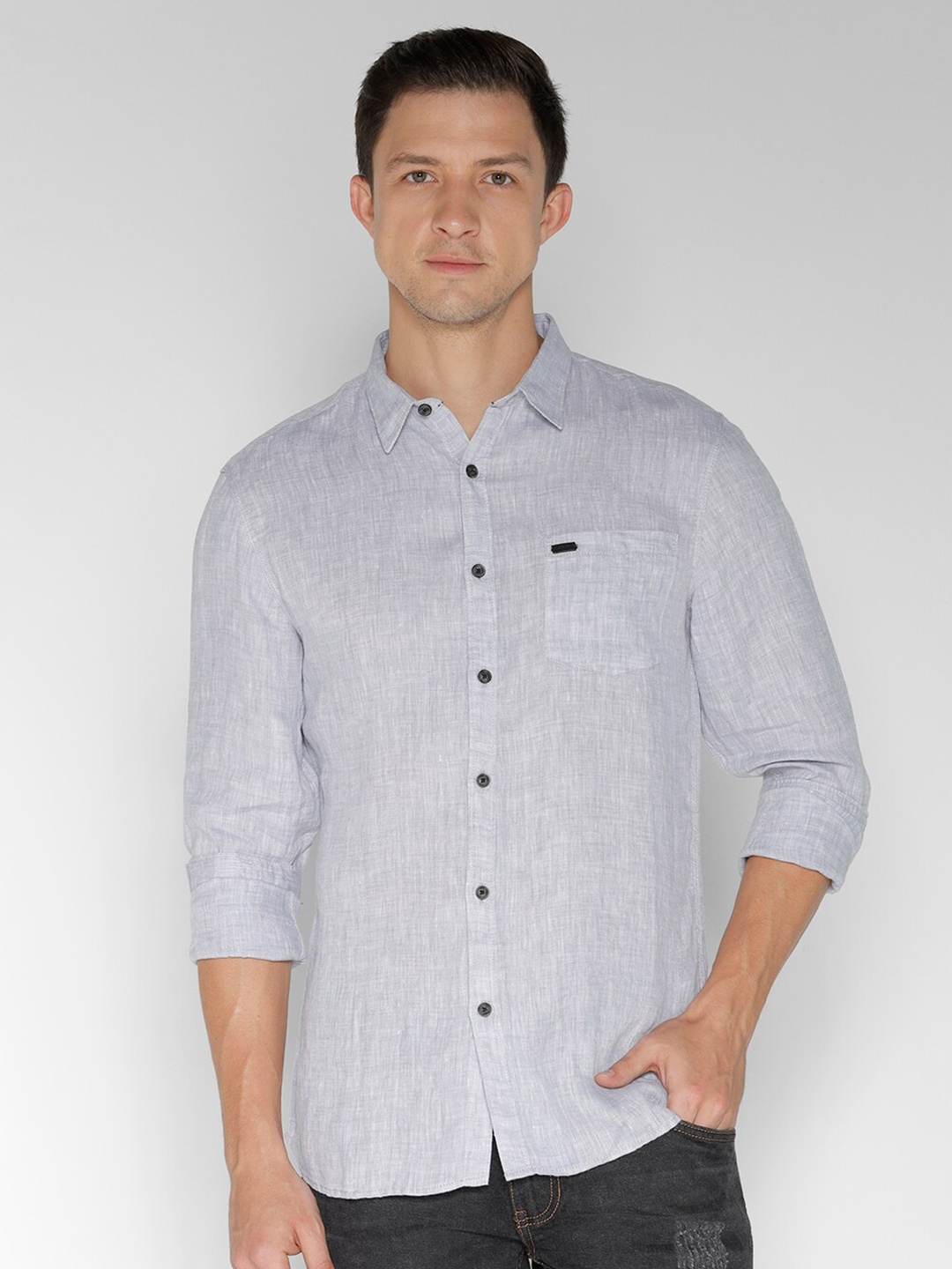 

IDENTITI Slim Fit Opaque Linen Casual Shirt, Grey