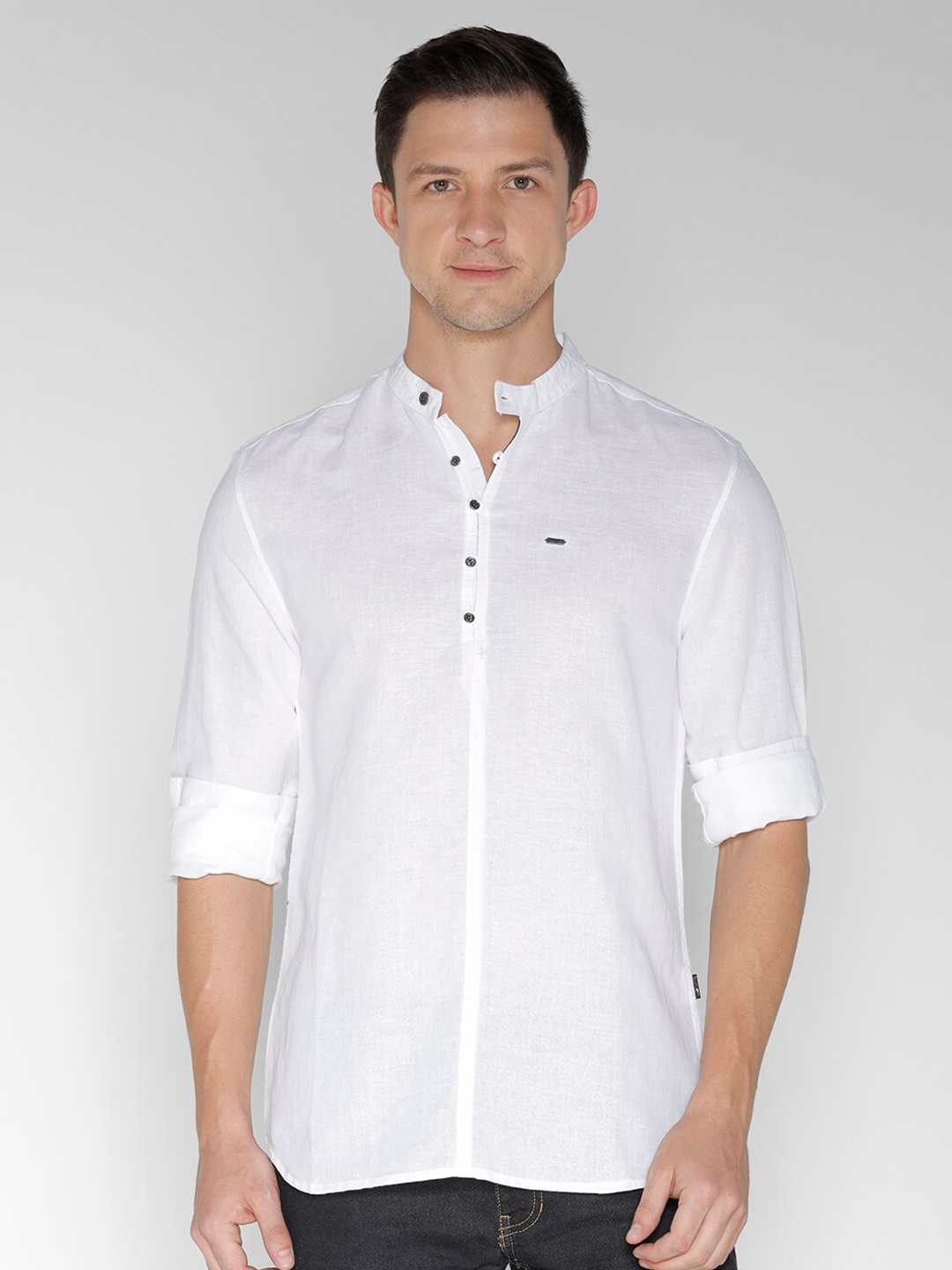 

IDENTITI Mandarin Collar Casual Shirt, White