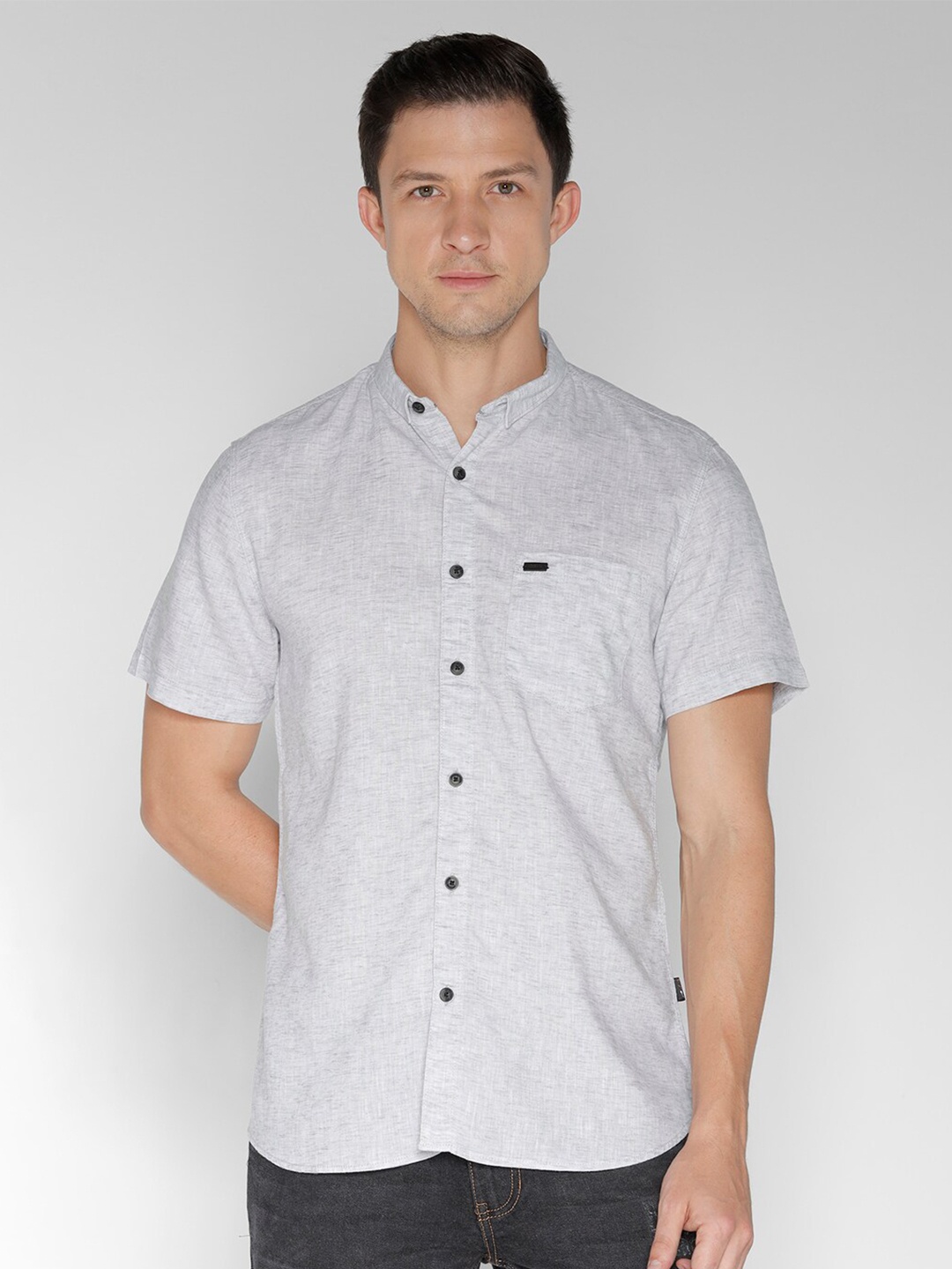 

IDENTITI Slim Collar Short Sleeves Casual Shirt, Grey