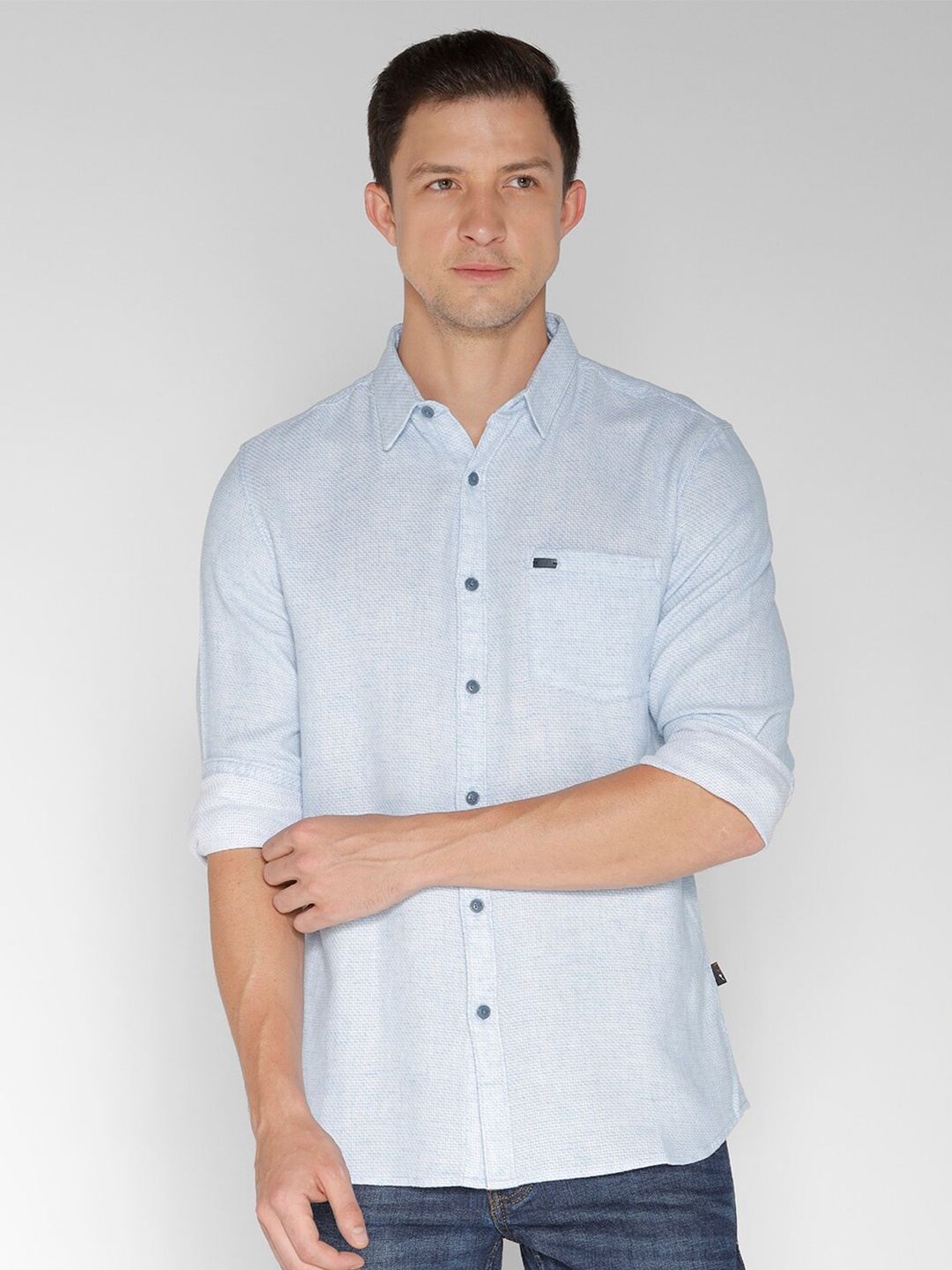 

IDENTITI Regular Fit Spread Collar Long Sleeve Cotton Casual Shirt, Blue