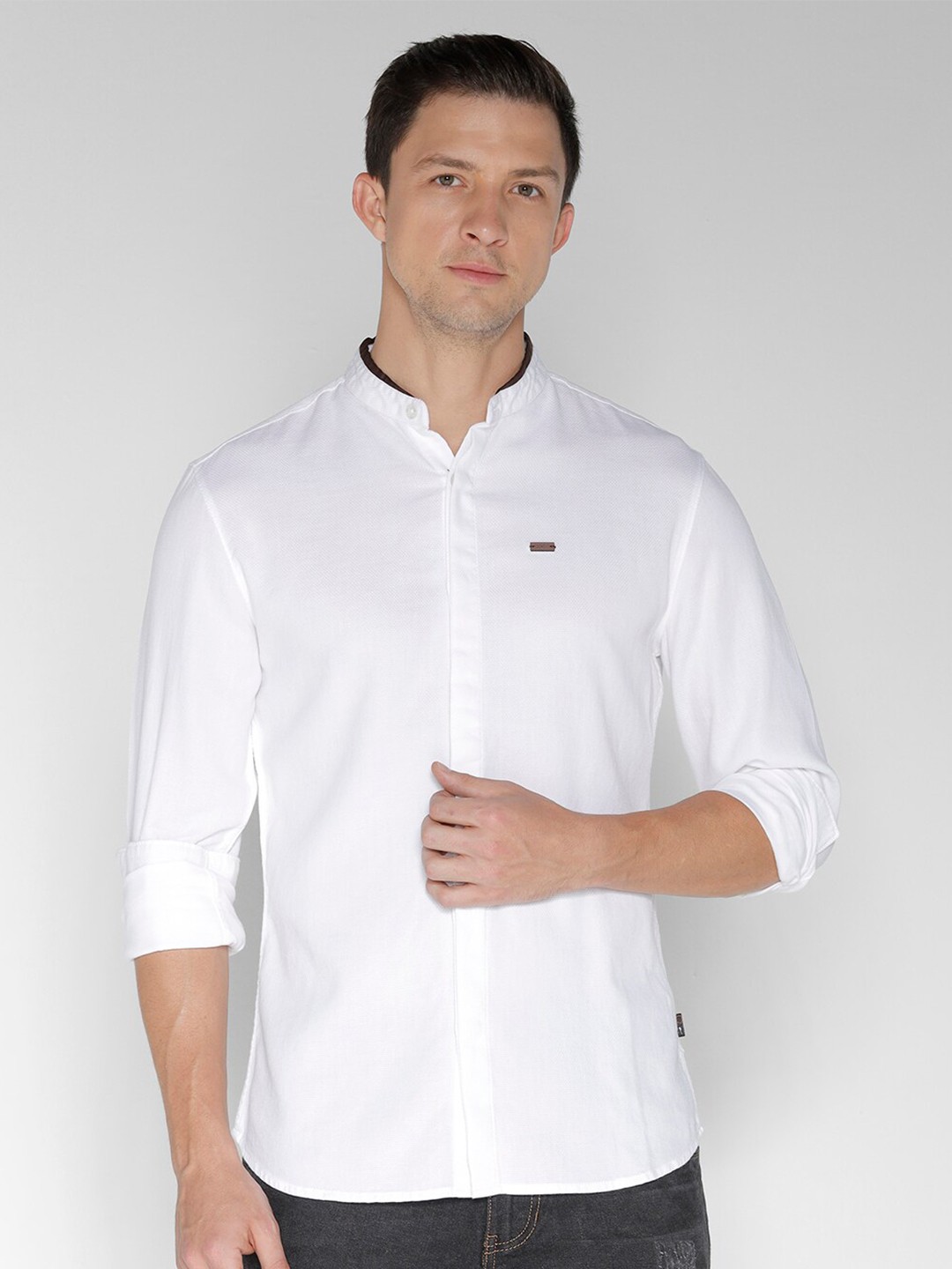 

IDENTITI India Slim Slim Fit Band Collar Casual Shirt, White