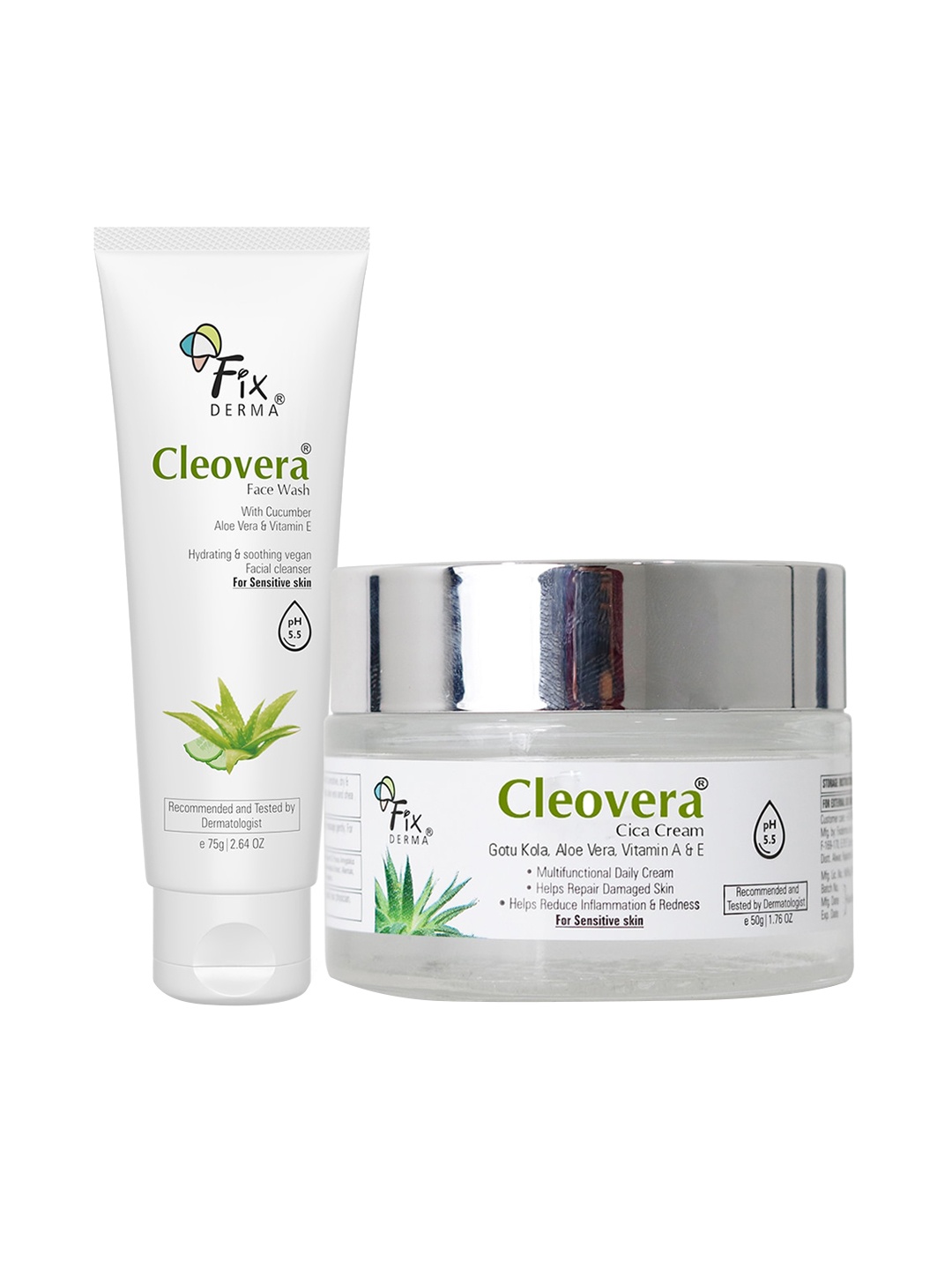 

FIXDERMA Cleovera Face Wash - 75g & Cica Cream - 50g, White