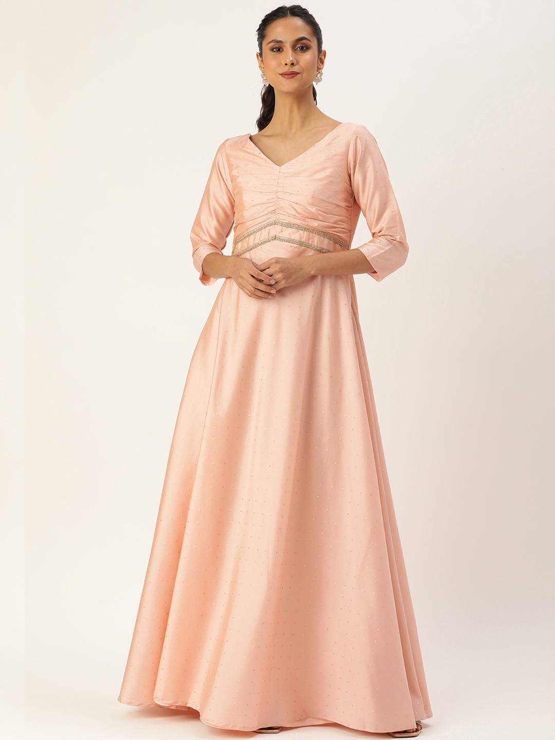

Ethnovog Ethnic Motifs Embroidered A-Line Maxi Dress, Peach