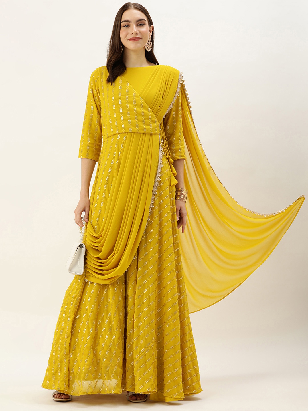 

Ethnovog Embroidered Sequined Maxi Gown Dress, Mustard
