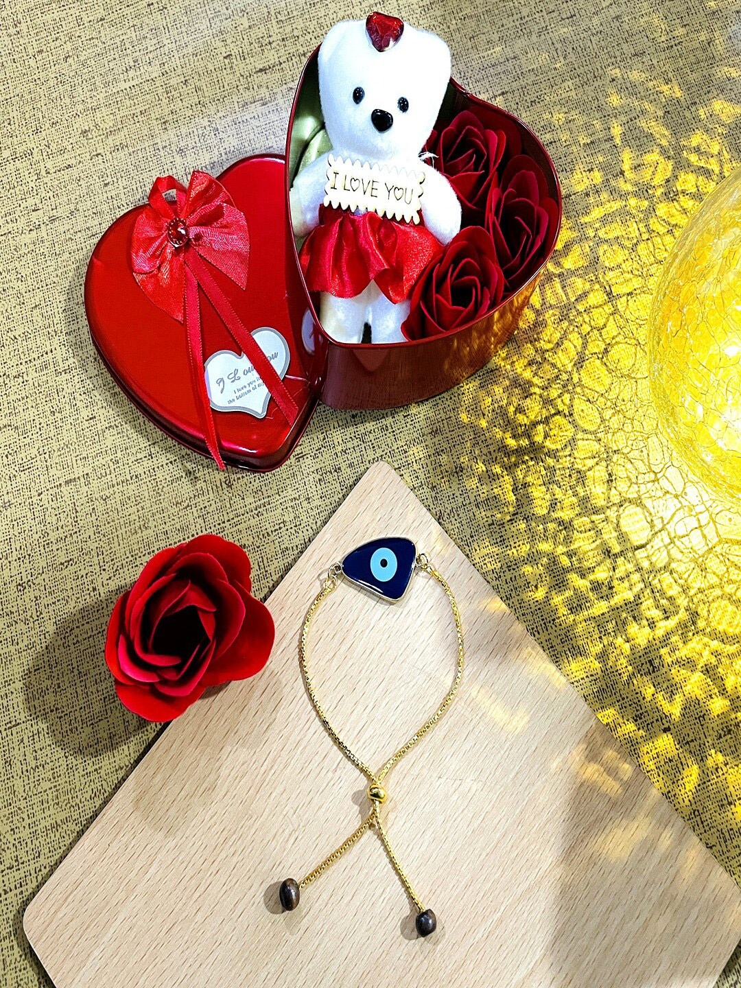 

UNIVERSITY TRENDZ Set Of 3 Teddy & Infinity Evil Eye Bracelet Rakhi, Gold
