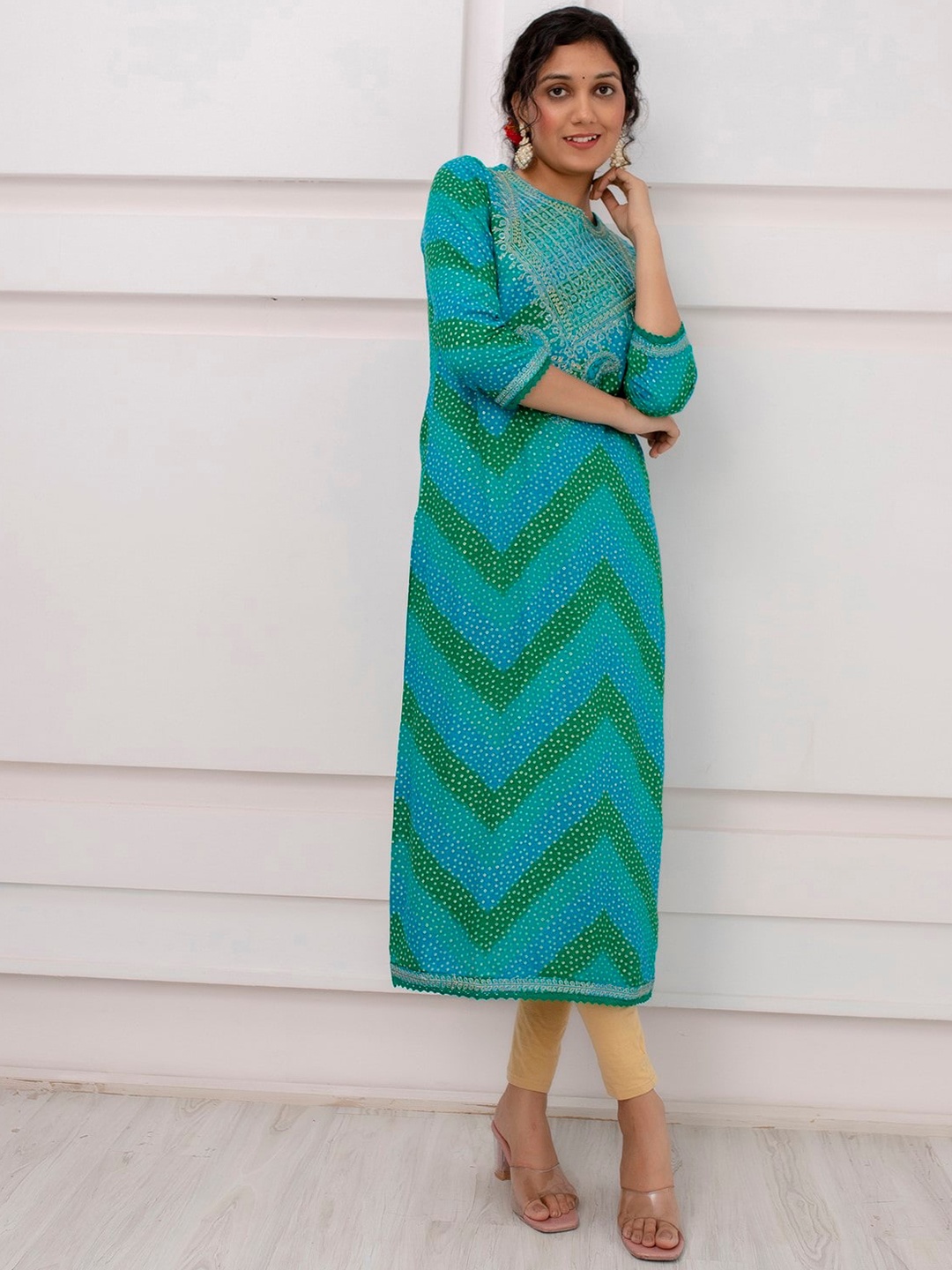 

KALINI Bandhini Printed Straight Kurta, Turquoise blue