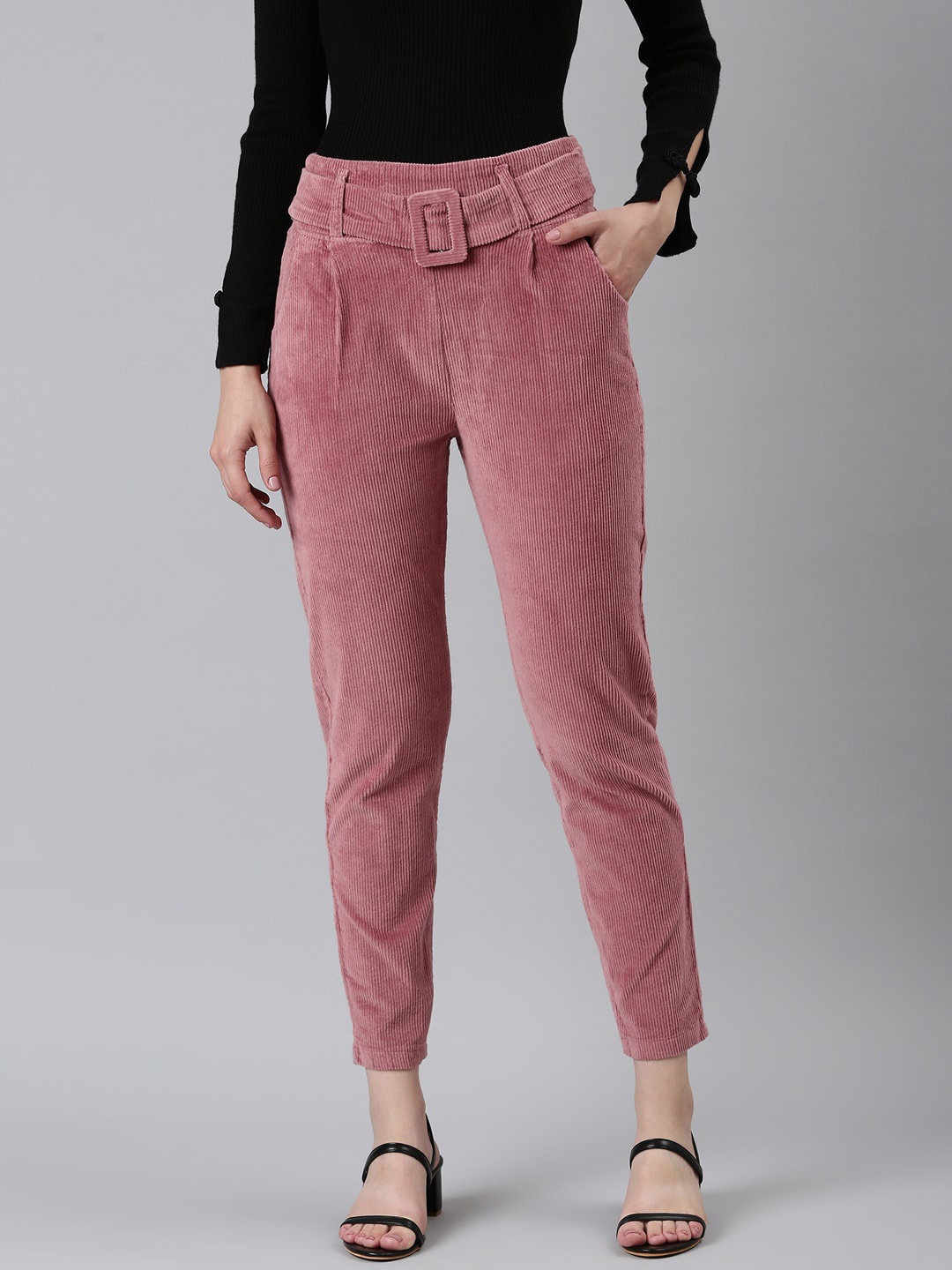 

SHOWOFF Women Slim Fit High-Rise Pleated Trousers, Mauve