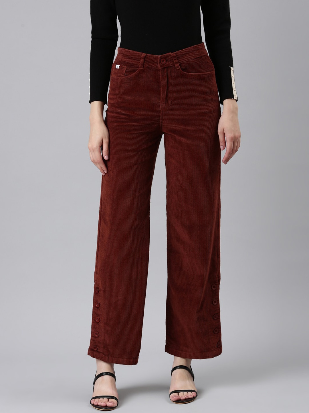 

SHOWOFF Women Straight Fit High-Rise Trousers, Rust