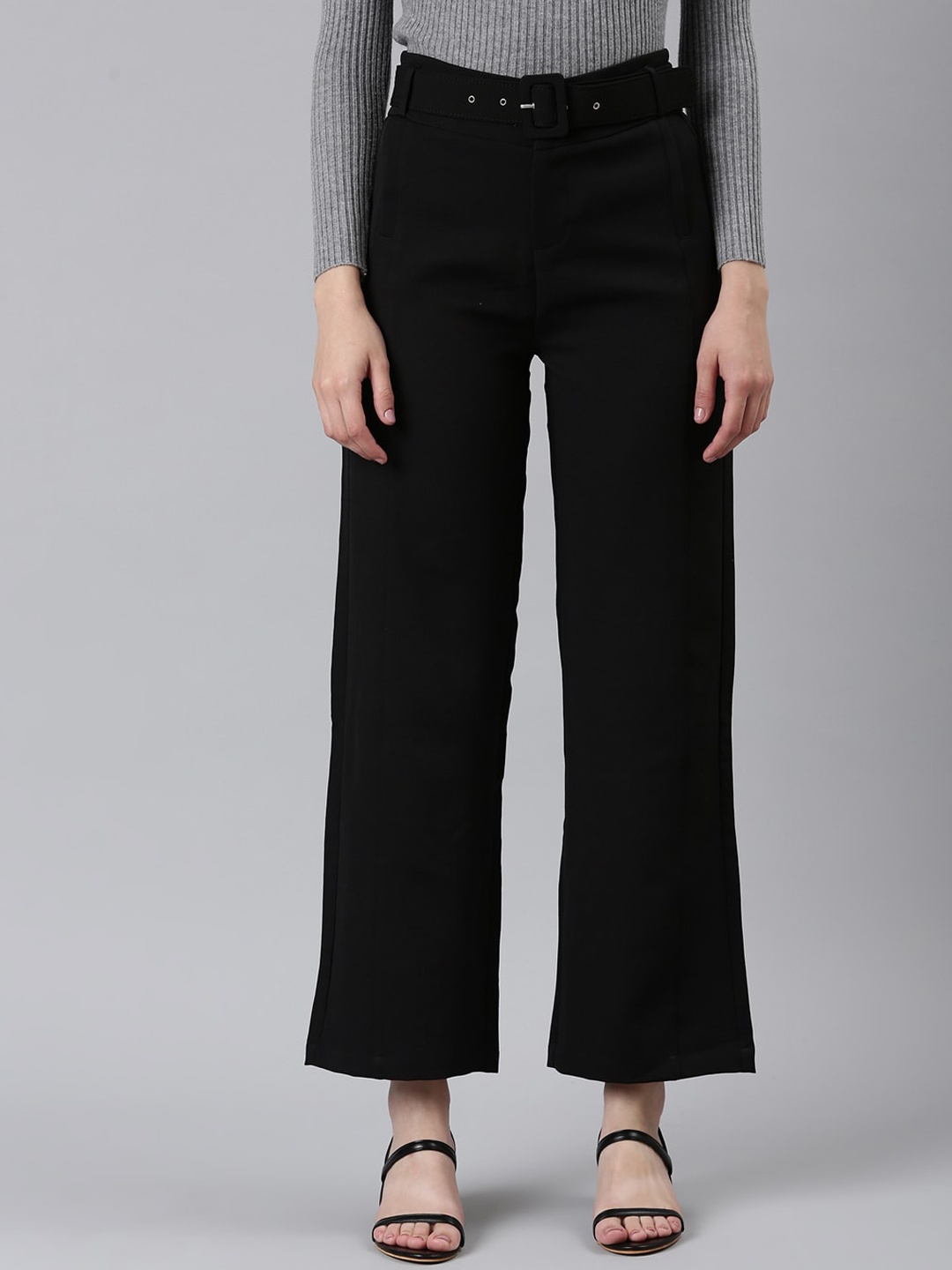 

SHOWOFF Women Black Straight Fit High-Rise Trousers