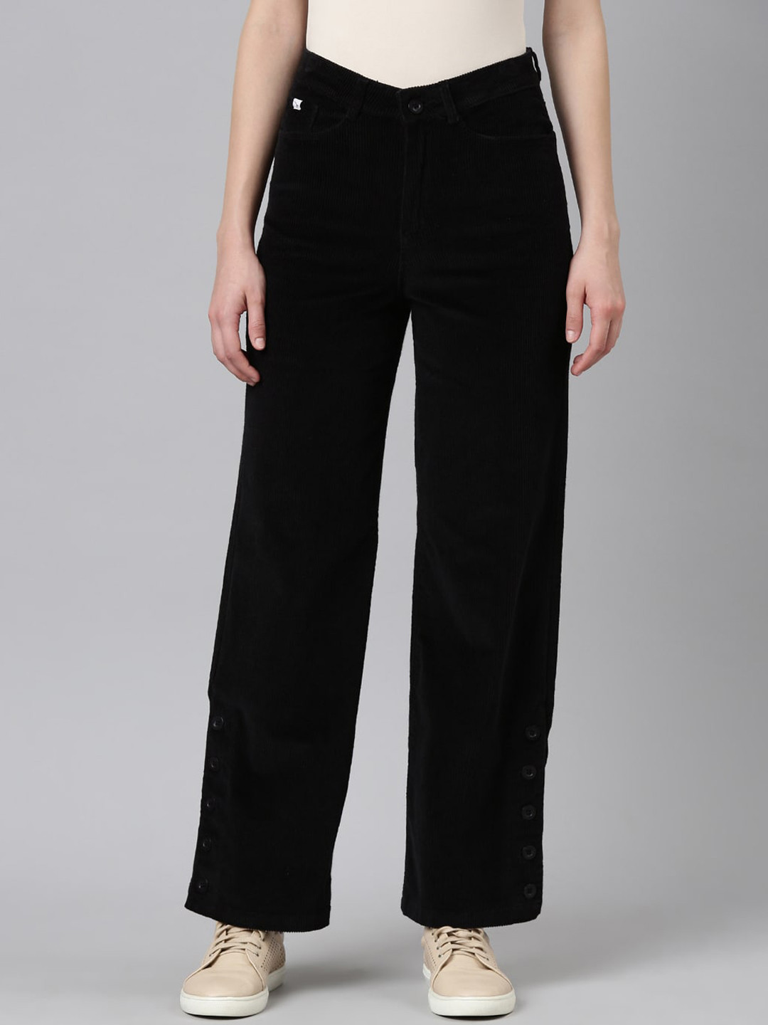 

SHOWOFF Women Straight Fit High-Rise Parallel Trousers, Black