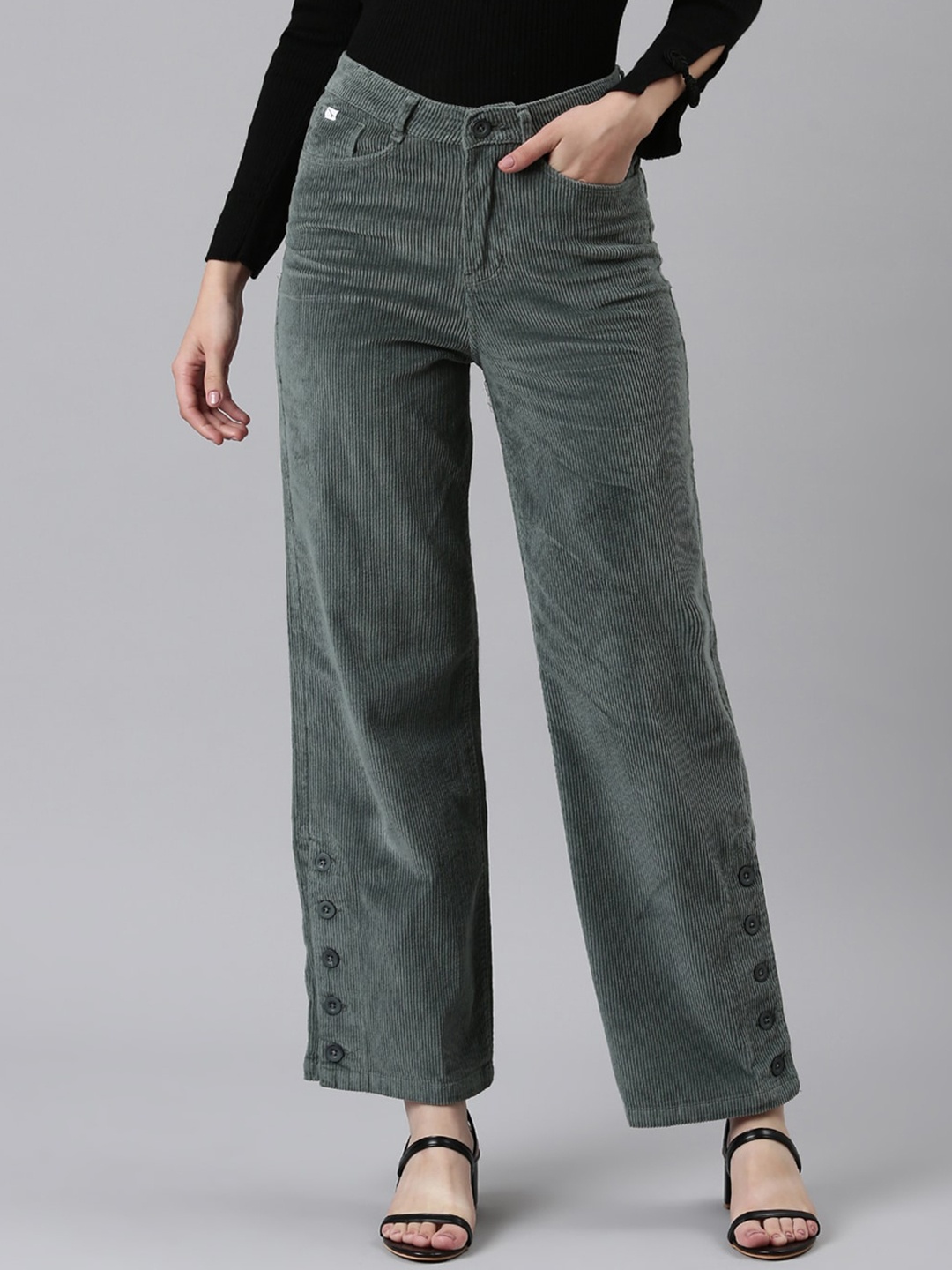 

SHOWOFF Women Straight Fit High-Rise Trousers, Sea green
