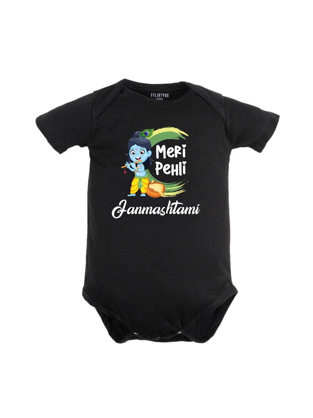 

FFLIRTYGO Infant Kids Janmashtmi Print Pure Cotton Bodysuit, Black