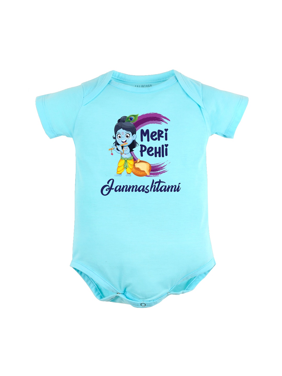 

FFLIRTYGO Infant Kids Janmashtmi Print Pure Cotton Bodysuit, Blue