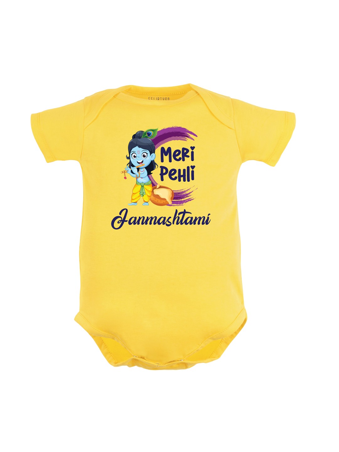 

FFLIRTYGO Infant Kids Janmashtmi Print Pure Cotton Bodysuit, Yellow
