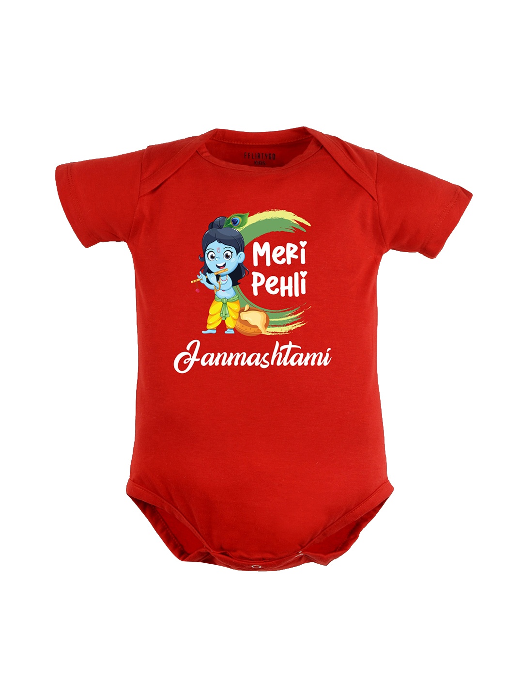 

FFLIRTYGO Infant Kids Janmashtmi Print Pure Cotton Bodysuit, Red