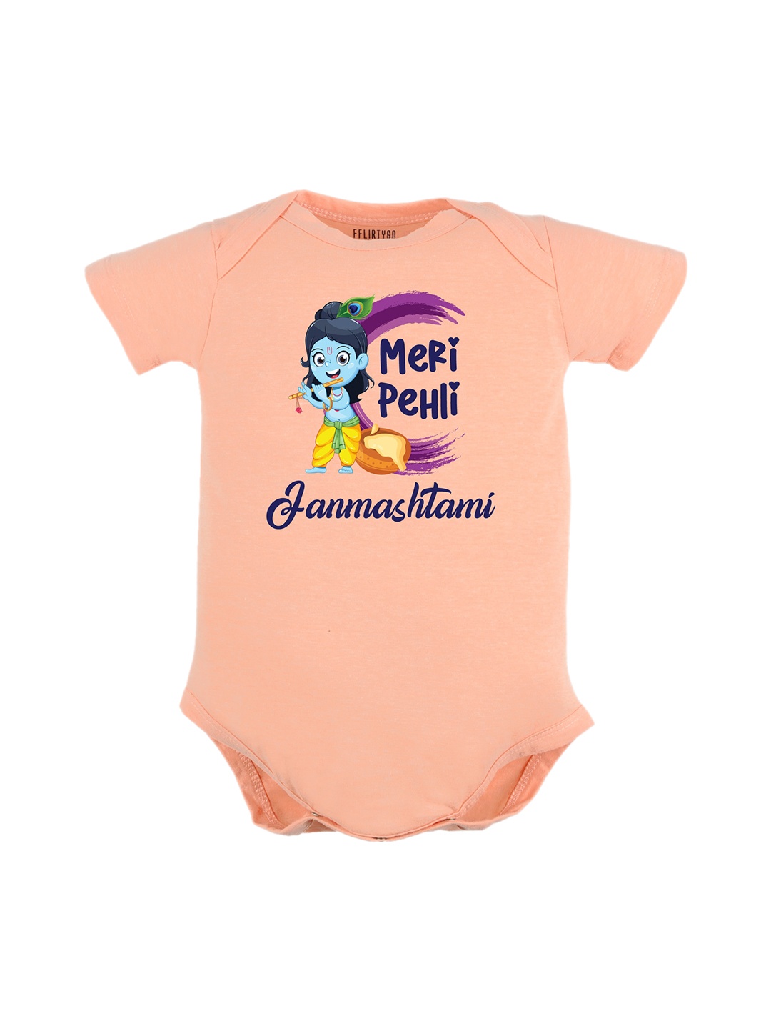 

FFLIRTYGO Infant Kids Janmashtmi Print Pure Cotton Bodysuit, Peach