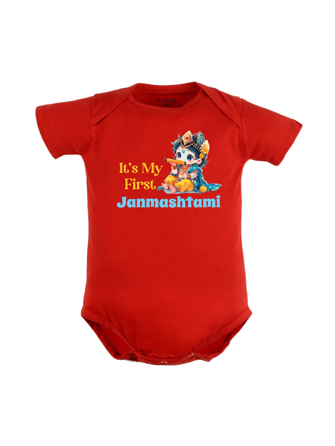

FFLIRTYGO Infant Kids Janmashtami Printed Pure Cotton Bodysuit, Red