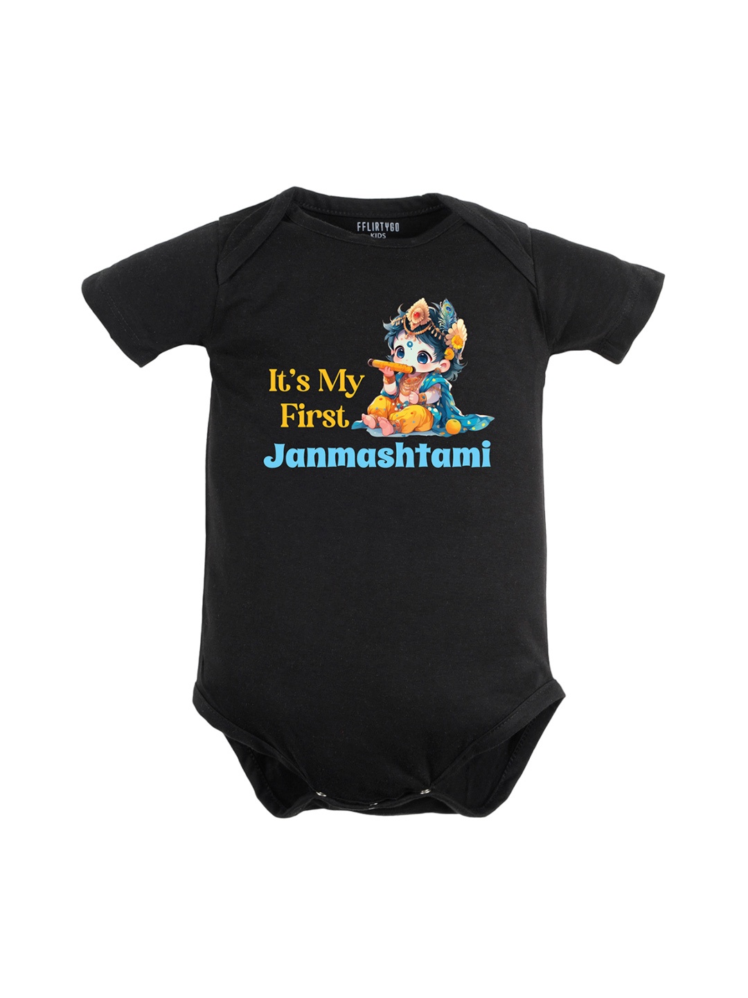 FFLIRTYGO Infant Kids Janmashtmi Print Pure Cotton Bodysuit, Black