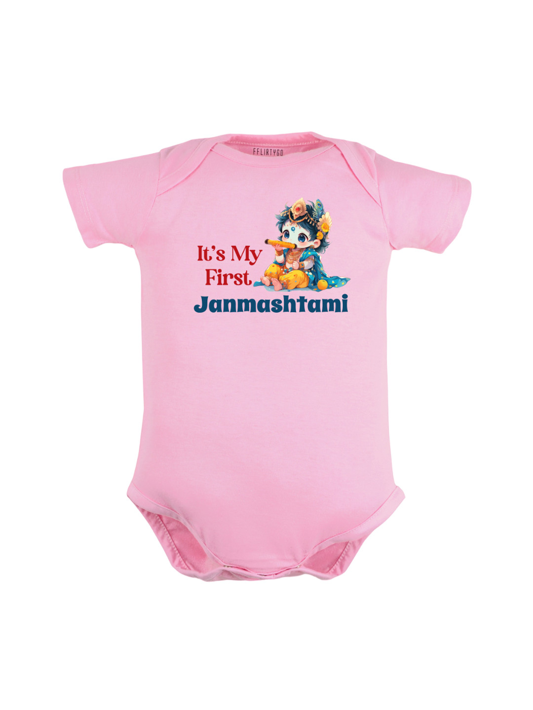 

FFLIRTYGO Infant Kids Janmashtmi Print Pure Cotton Bodysuit, Pink