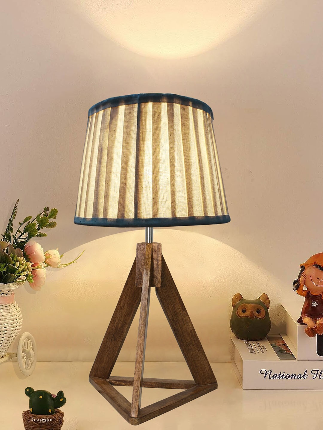 

Homesake Industrial French Beige & Brown Triangle Wooden Table Lamp