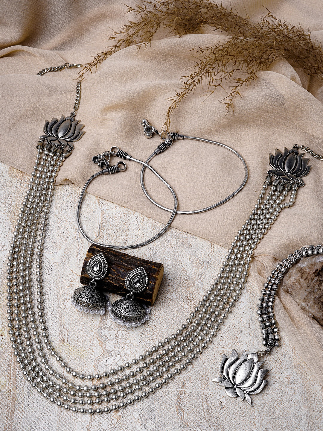 

TEEJH Silver-Plated Oxidised Jewellery Set