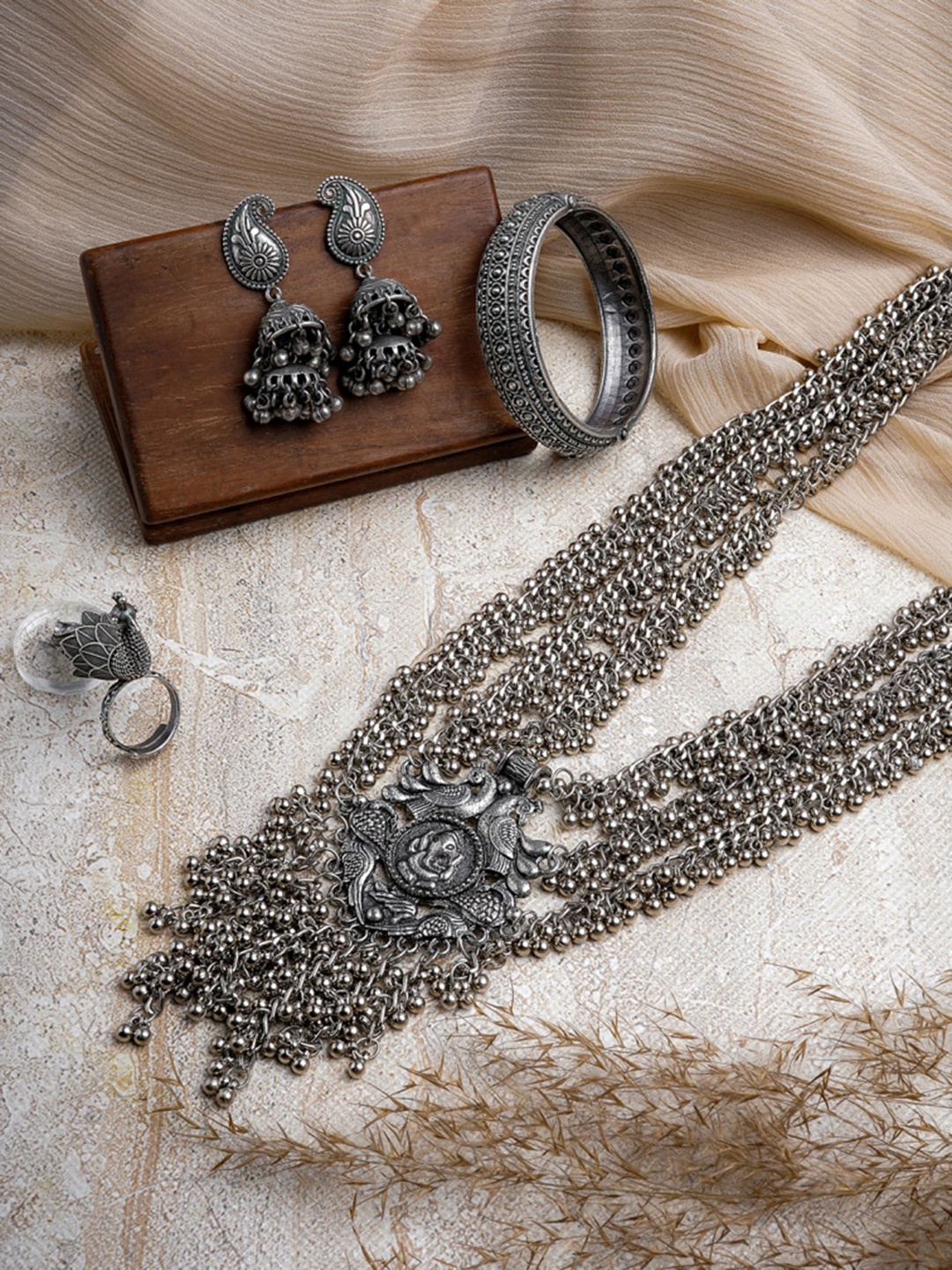 

TEEJH Oxidized Silver Plated Jewellery Set