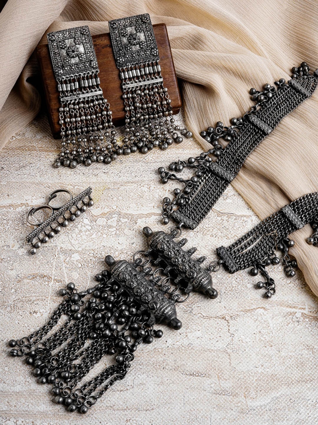 

TEEJH Silver-Plated Oxidized Jewelry Gift Set