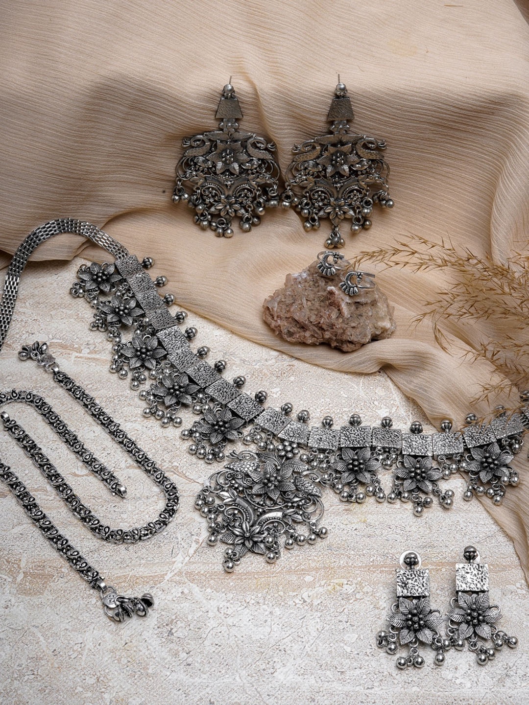 

TEEJH Mahima Set Of 4 Silver-Plated Oxidized Jewelry Gift Set