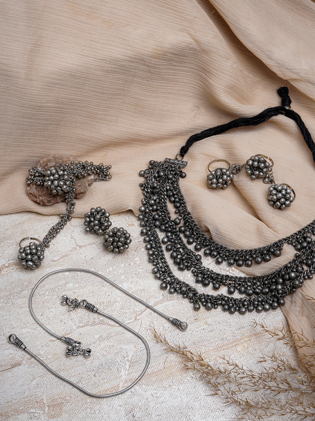 

TEEJH Silver-Plated Oxidized Jewellery Set
