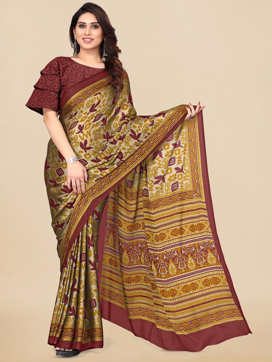 

KALINI Ethnic Motifs Printed Saree, Maroon