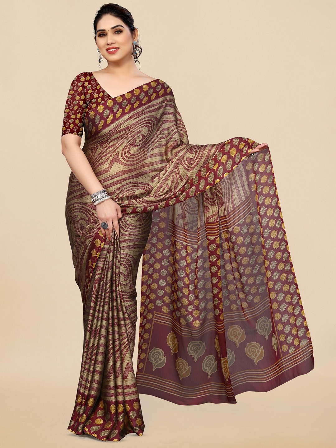 

KALINI Floral Printed Saree, Maroon