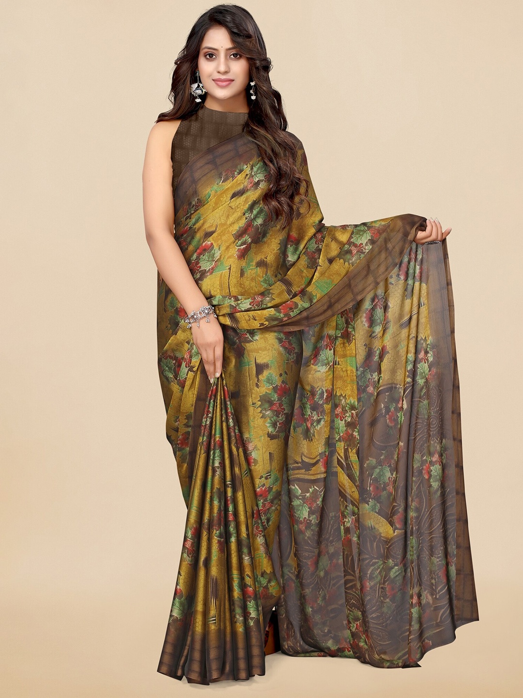 

KALINI Floral Printed Saree, Mustard