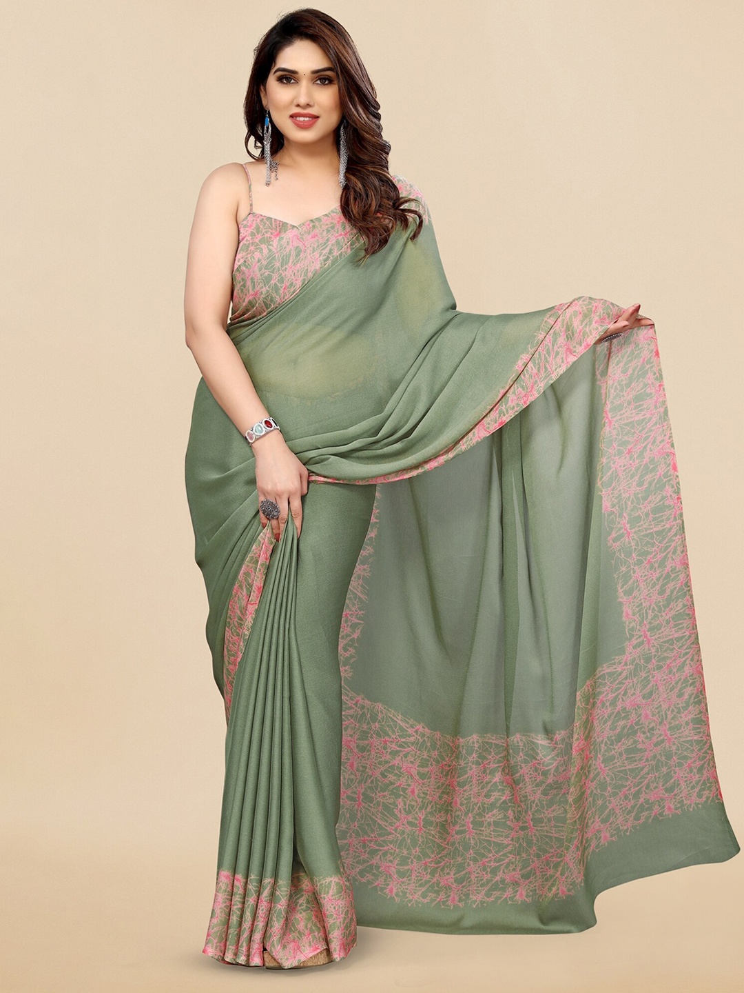 

KALINI Poly Chiffon Saree, Green