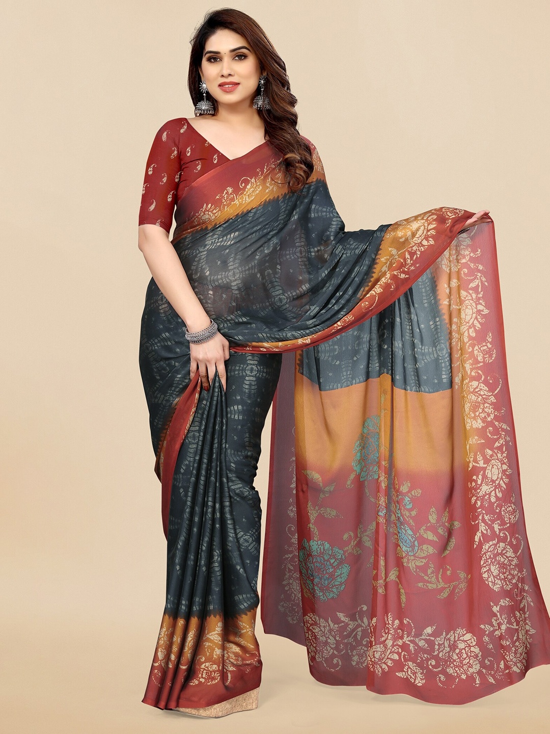 

KALINI Floral Printed Saree, Grey