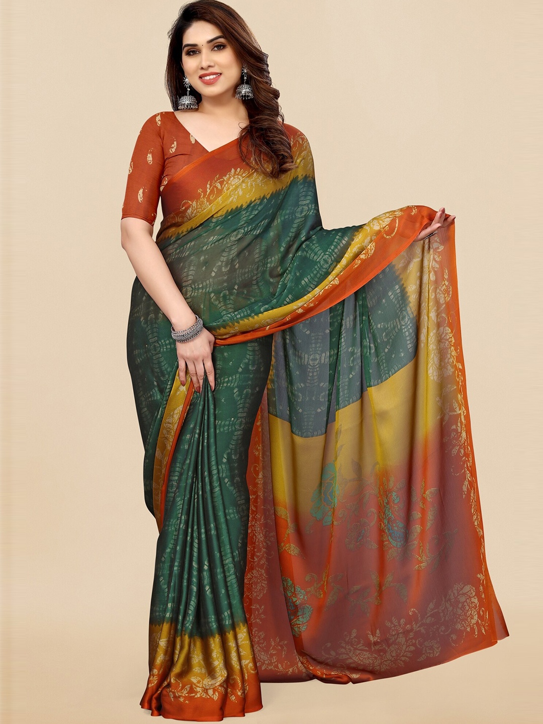 

KALINI Floral Printed Saree, Green