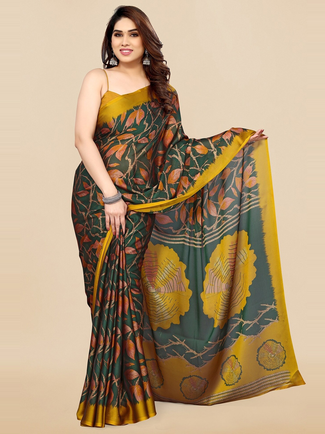 

KALINI Floral Printed Saree, Green