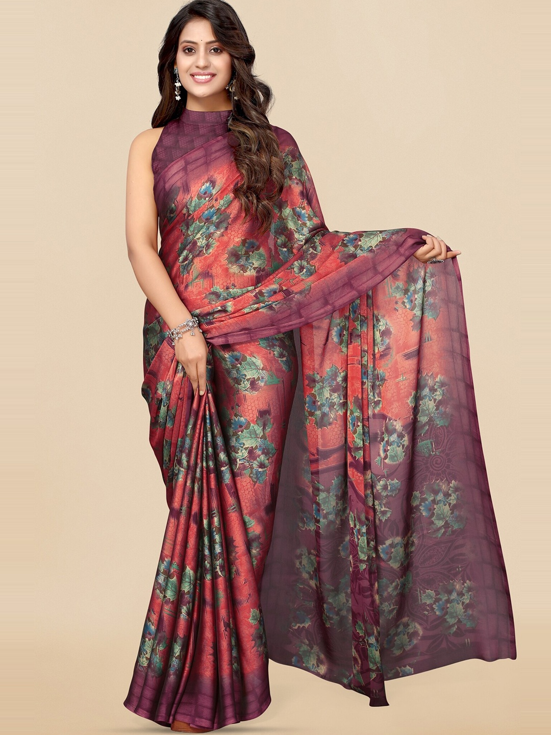 

KALINI Floral Printed Saree, Pink