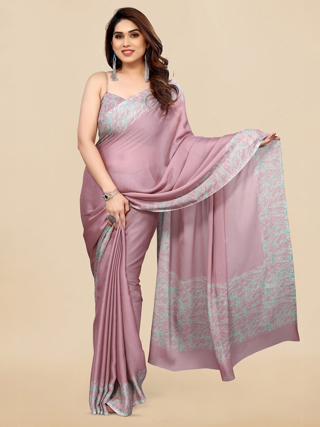 

KALINI Abstract Printed Poly Chiffon Saree, Pink