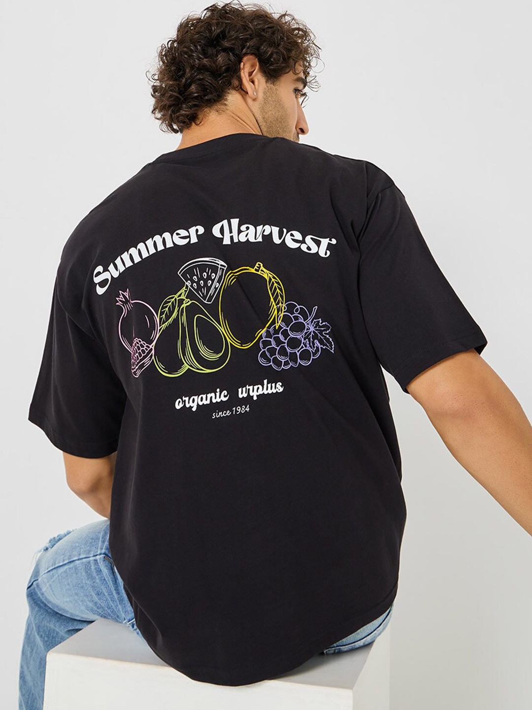 

Styli Back Graphic Print Oversized T-Shirt, Black