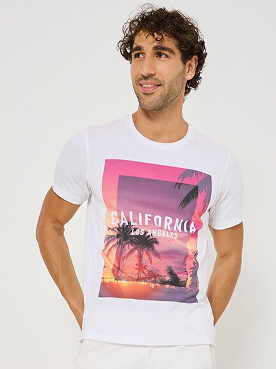 

Styli Typography Printed Drop-Shoulder Sleeves Oversized Pure Cotton T-shirt, White