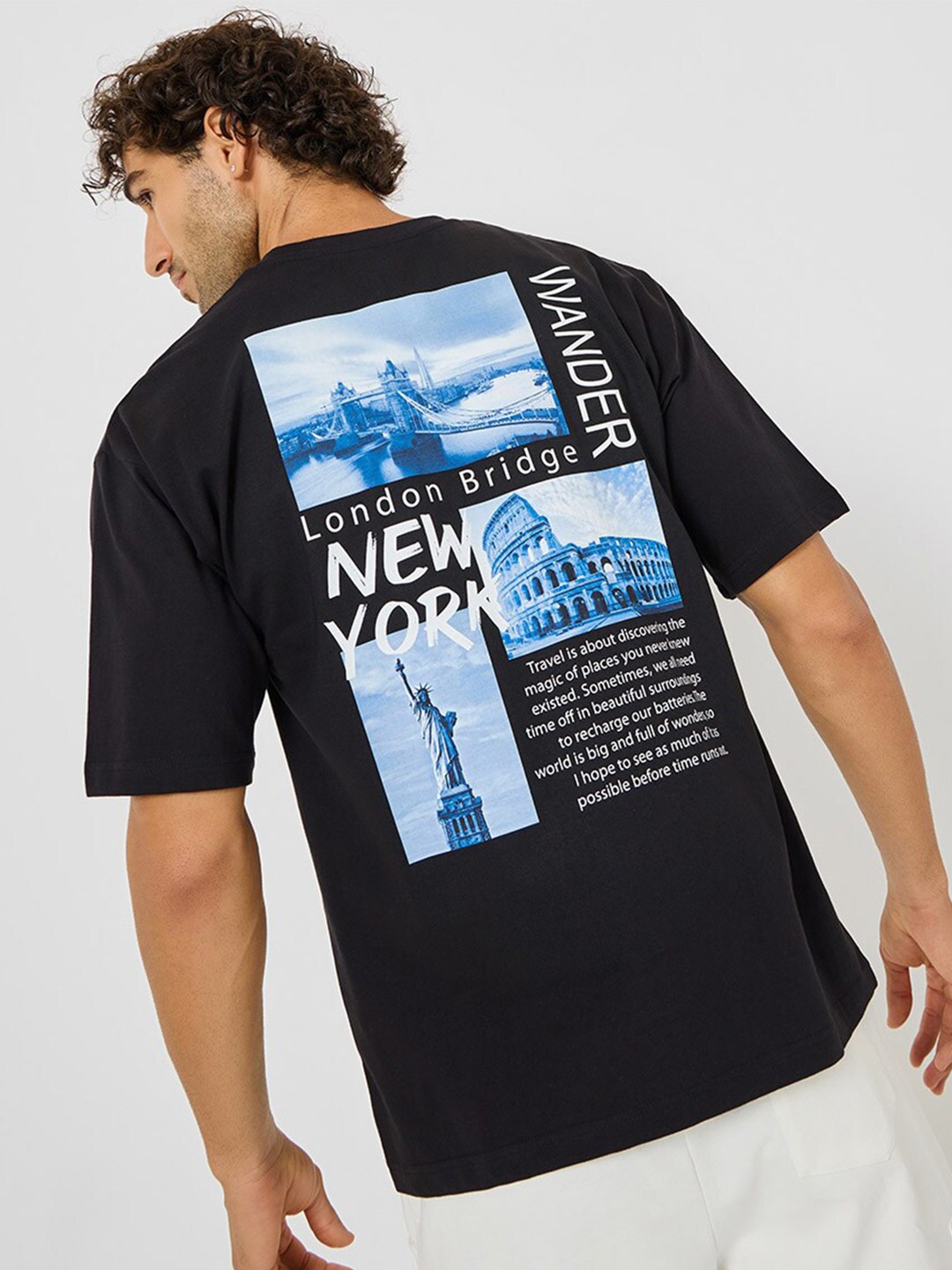 

Styli Back New York Graphic Print Oversized T-shirt, Black