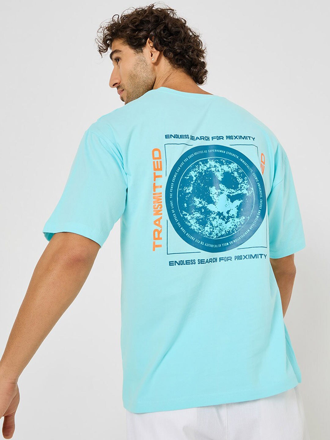 

Styli Back Graphic Print Oversized T-shirt, Blue
