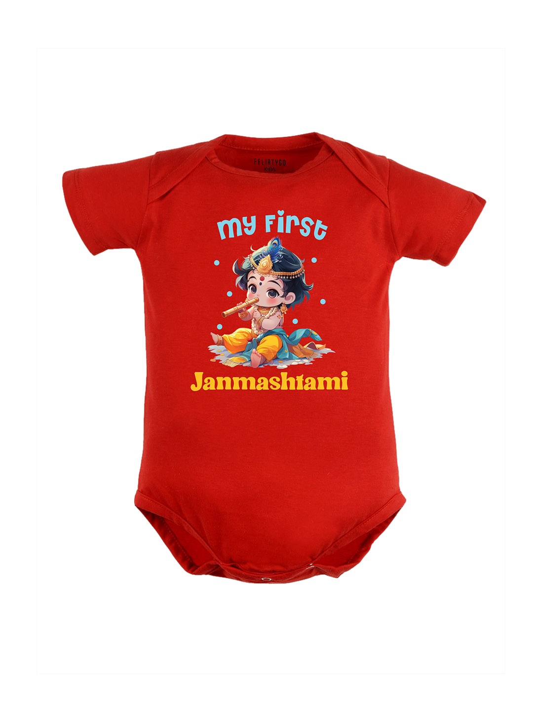 

FFLIRTYGO Infants Janmashtmi Printed Pure Cotton Bodysuit, Red