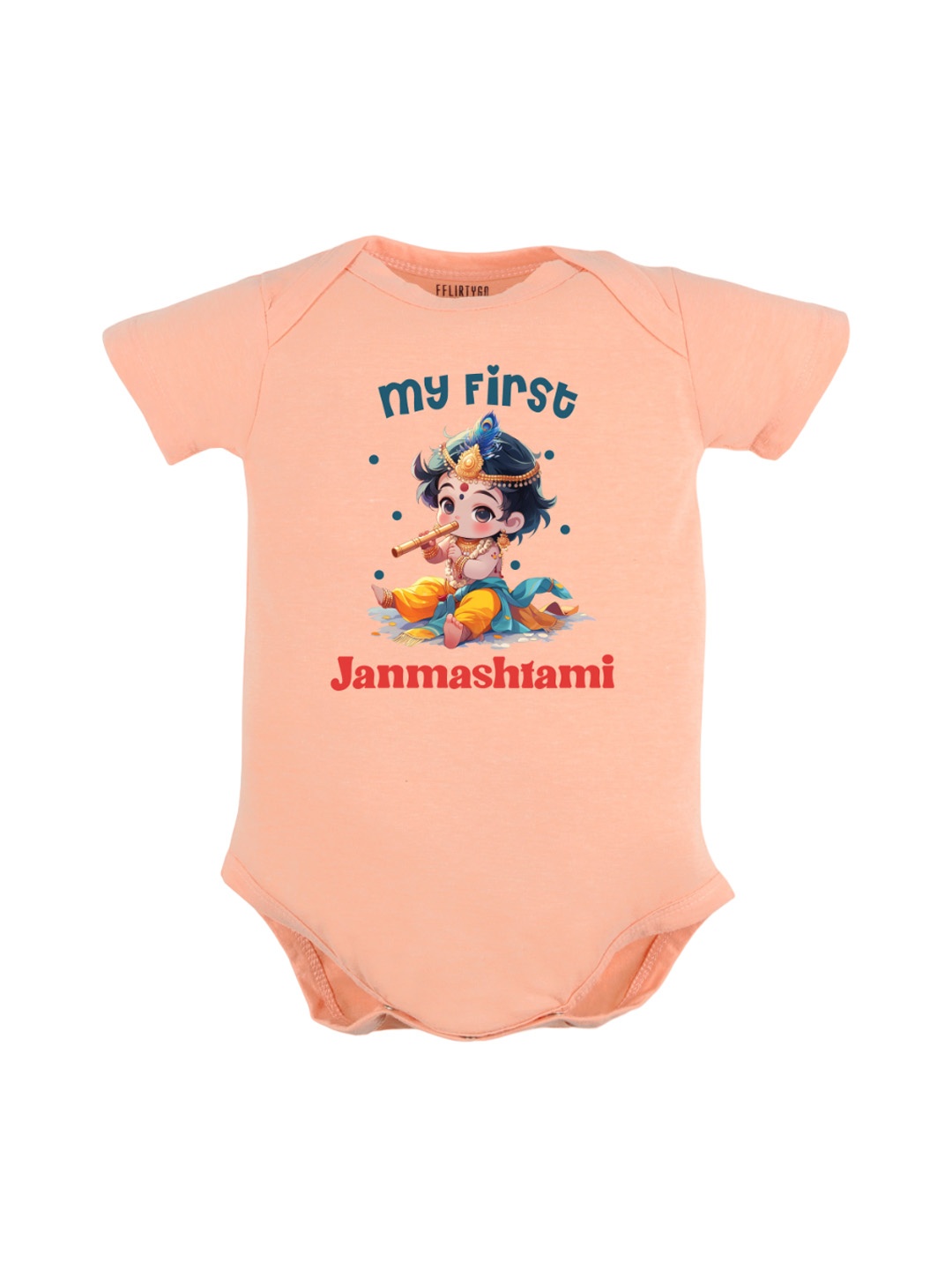 

FFLIRTYGO Infant Kids Janmashtmi Printed Pure Cotton Bodysuit, Peach