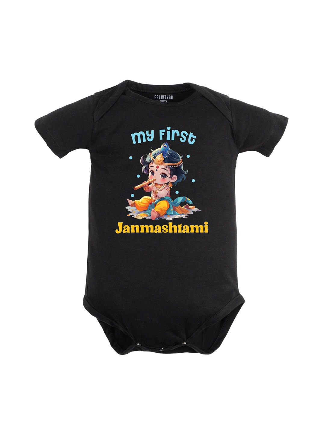 

FFLIRTYGO Infant Kids Janmashtmi Printed Pure Cotton Bodysuit, Black